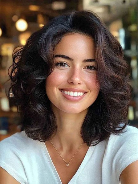 Wavy Lace Front Mid Length Human Hair Wig for Women Natural Look
