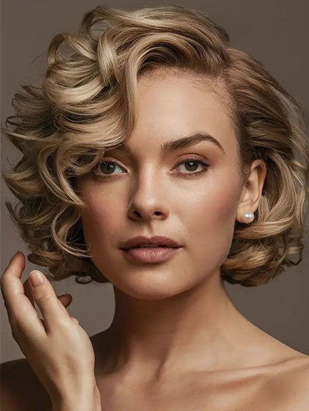 Charming Blonde Curly Bob Human Hair Wig for Women