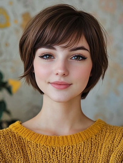 Cute Short Brown Human Hair Bob Wig for Women