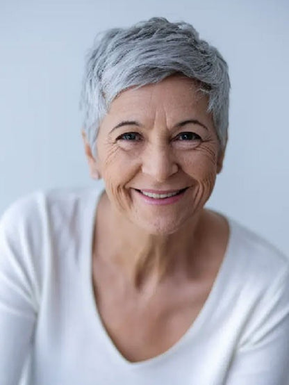 Short Pixie Cut Grey Human Hair Wig for Women