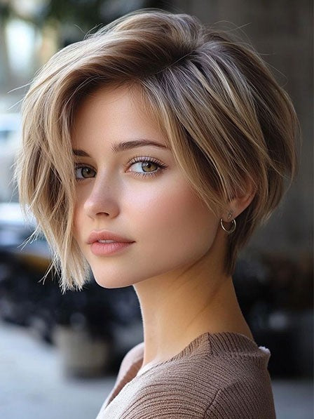 Straight Chin Length Ombre Remy Human Hair Wig for Women