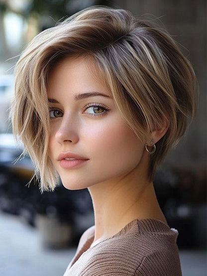 Straight Chin Length Ombre Remy Human Hair Wig for Women