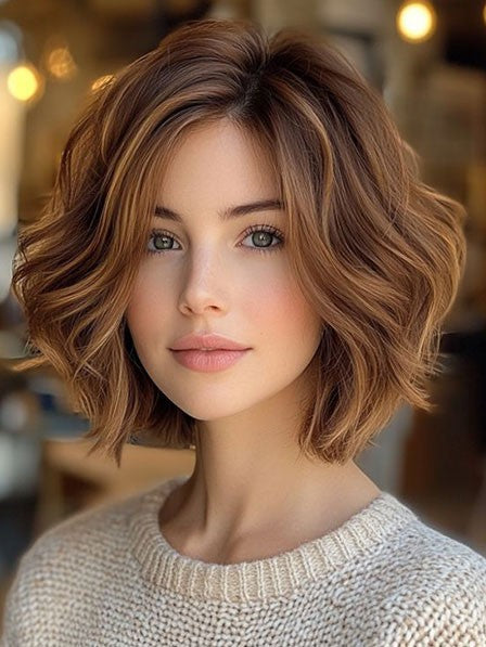 Human Natural Brown Wig with Highlights – Soft Stylish Look