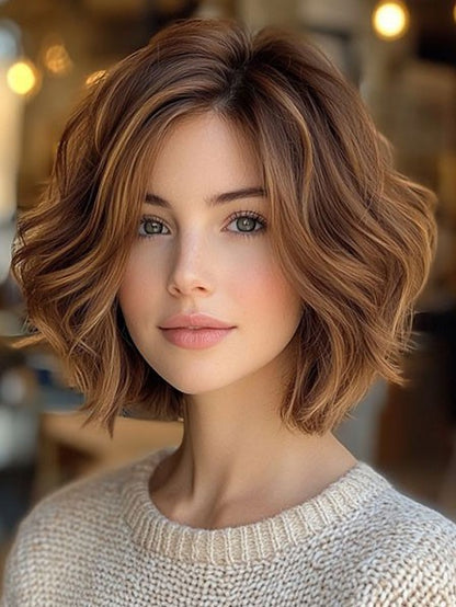 Human Natural Brown Wig with Highlights – Soft Stylish Look