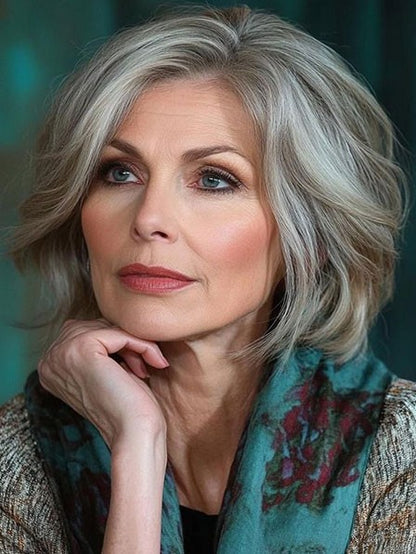 Affordable Grey Wavy Human Hair Wig for Women