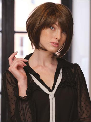 Chin-Length Brown Bob – Straight Synthetic Monofilament High-Quality Wig