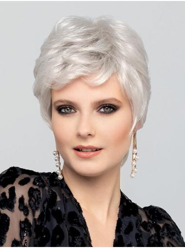 White Wavy Boycut Wig – Hand-Tied Synthetic, Bold & Short